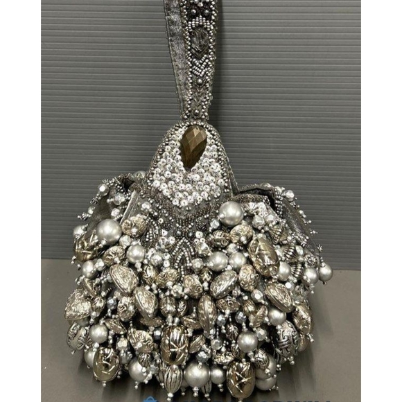 Mary Frances Handbags - Mary Frances Silver Embellished Clutch